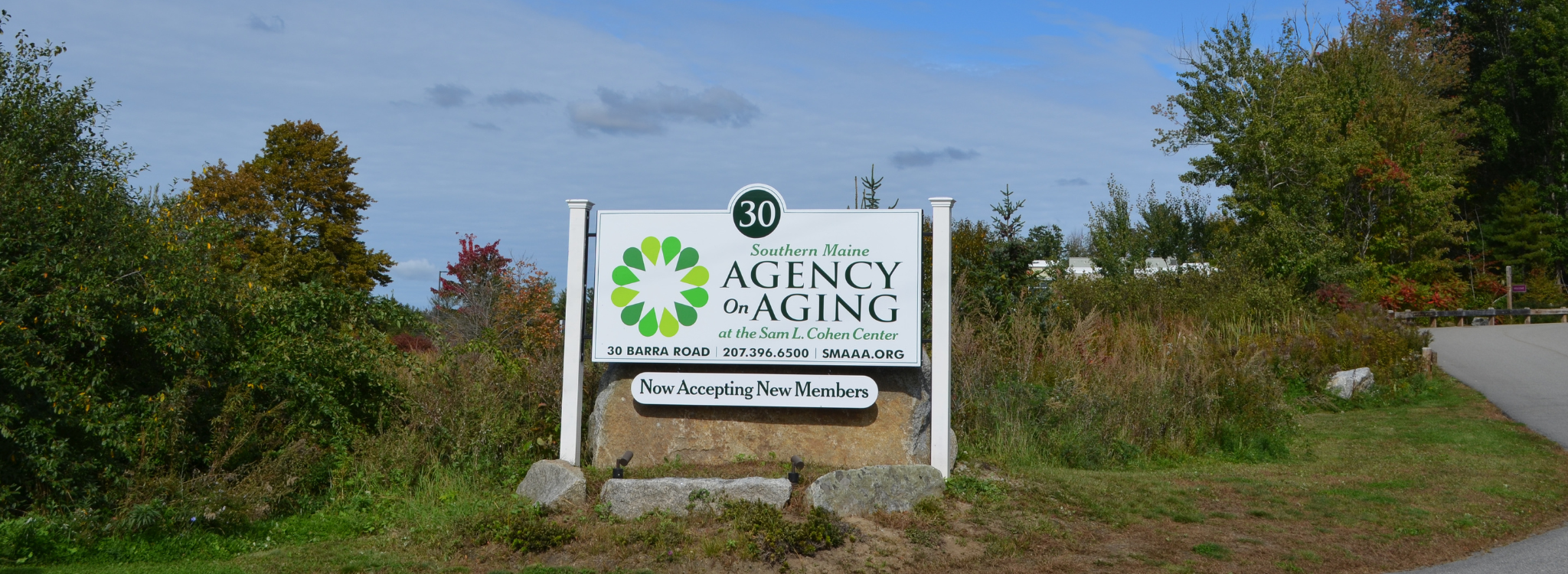 banner image with the address of the Southern Maine Agency on Aging as it appears at the entrance of the building